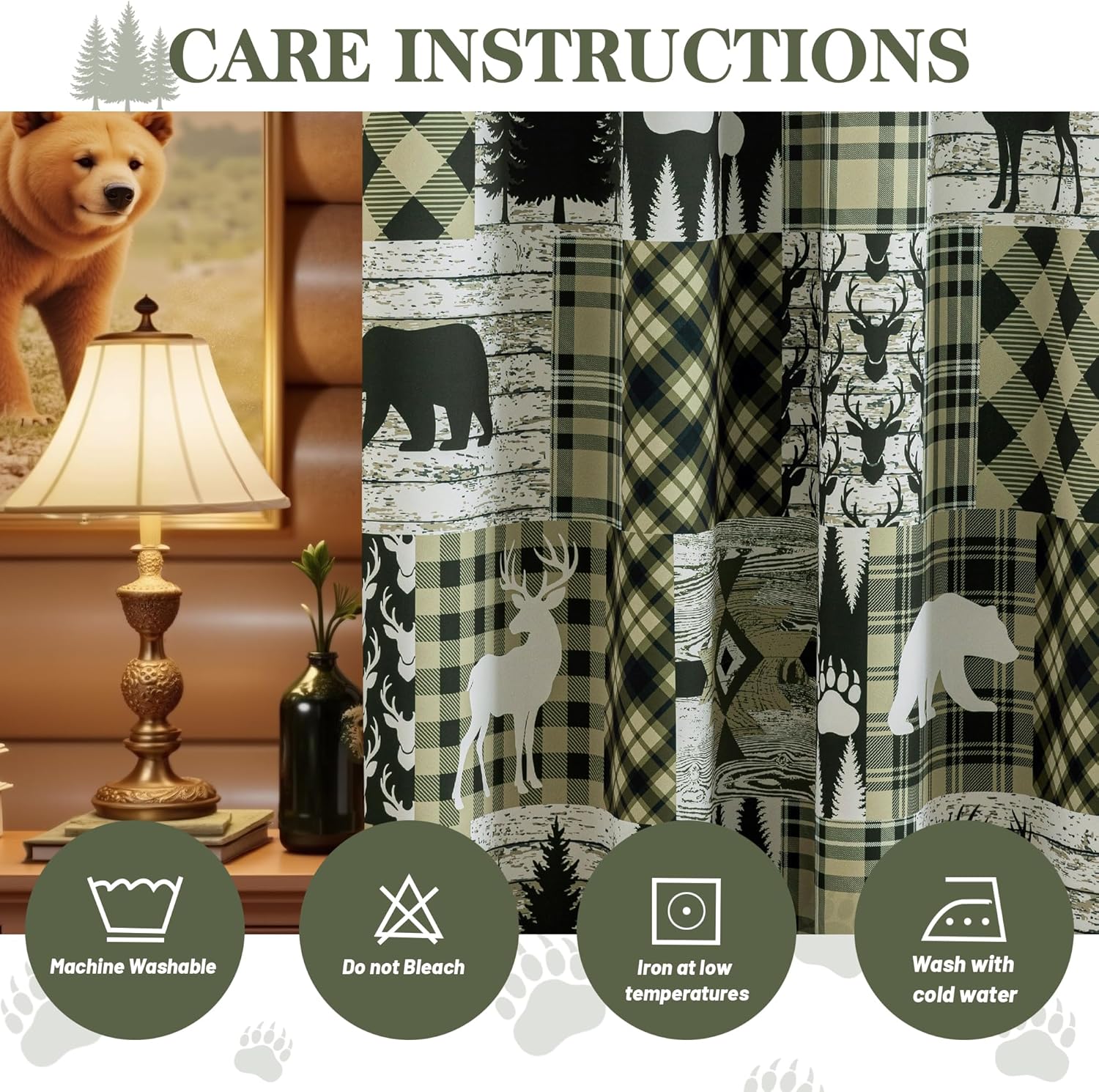 Green Rustic Cabin Curtains 2 Panels Country Style Curtain 50% Light Blocking Darkening Grommet Window Treatments Farmhouse Patchwork Plaid Drapes Decorative for Living Room Bedroom, 52x96 inches