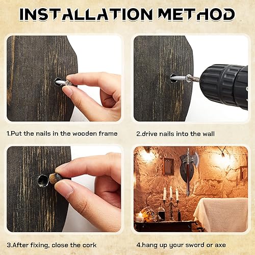 Miniatura 5 de Queekay Placa de espada de madera, soporte para espada, soporte de pared, regalo para Navidad, placa de pared de espada de madera con herrajes