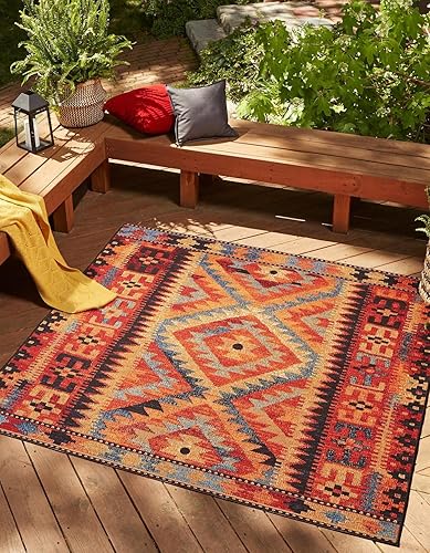 Unique Loom Outdoor Tribal Collection - Alfombra de área - Tortuguero (cuadrado de 5 pies y 3 pulgadas, multicolor)