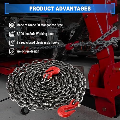 Miniatura 2 de Cadenas de troncos G80 con ganchos de 38 y 20 pies, cadenas de transporte con ganchos de agarre de horquilla resistentes para carga de trabajo