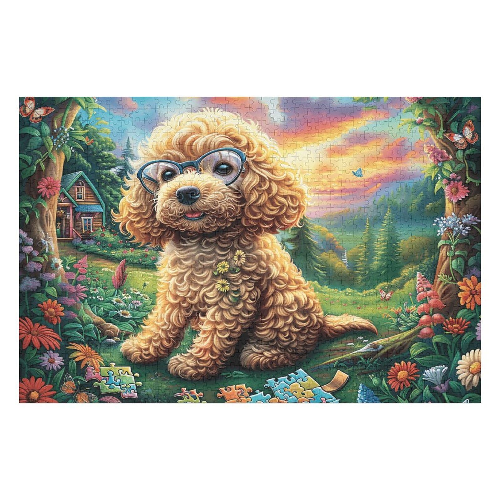 Autumn Cute Teddy Dog 1000 Piece Jigsaw Puzzle for All Ages Jigsaw Thoughtful Housewarming Gift Family Game Night Vibrant Design Stress Reliever 1000 PCS — image 1
