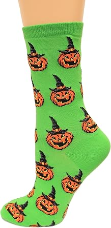 Hot Sox Womens Jack O Lantern Socks, Bright Green, 1 Pair, Womens Shoe 4-10