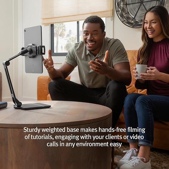 Twelve South HoverBar Duo iPad Stand - Adjustable Tablet Stand, Black | Adjustable Tablet Stand for Desk, Weighted Base & Clamp Attachment for Mounting, Tablet Holder, Foldable Tablet Desk Stand