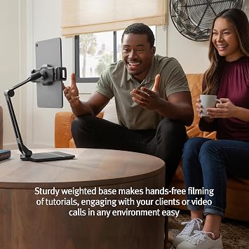 Twelve South HoverBar Duo iPad Stand - Adjustable Tablet Stand, Black | Adjustable Tablet Stand for Desk, Weighted Base & Clamp Attachment for Mounting, Tablet Holder, Foldable Tablet Desk Stand