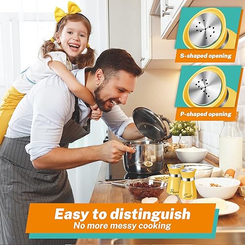 Miniatura 97 de Juego de saleros y pimenteros, coctelera de sal y pimienta con fondo de vidrio de 4 onzas con tapa de acero inoxidable para mesa de cocina, Rojo