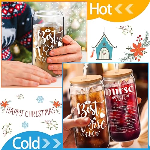 Miniatura 5 de Tarro de vidrio de 16 onzas con tapas y pajitas, cepillo de limpieza, regalo de lactancia para mujeres, cumpleaños, Navidad, enfermera, practicante,