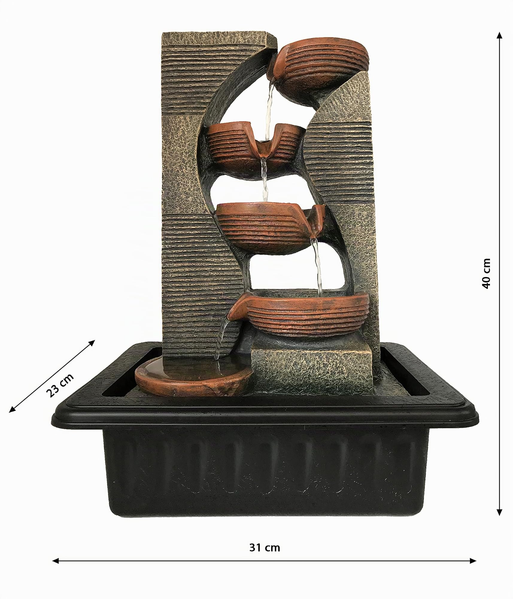 Fuente de Interior de Dehner, Cuencos de Piedra con iluminación LED, Aprox. 40 x 23 x 31 cm, polirresina, Gris/marrón.