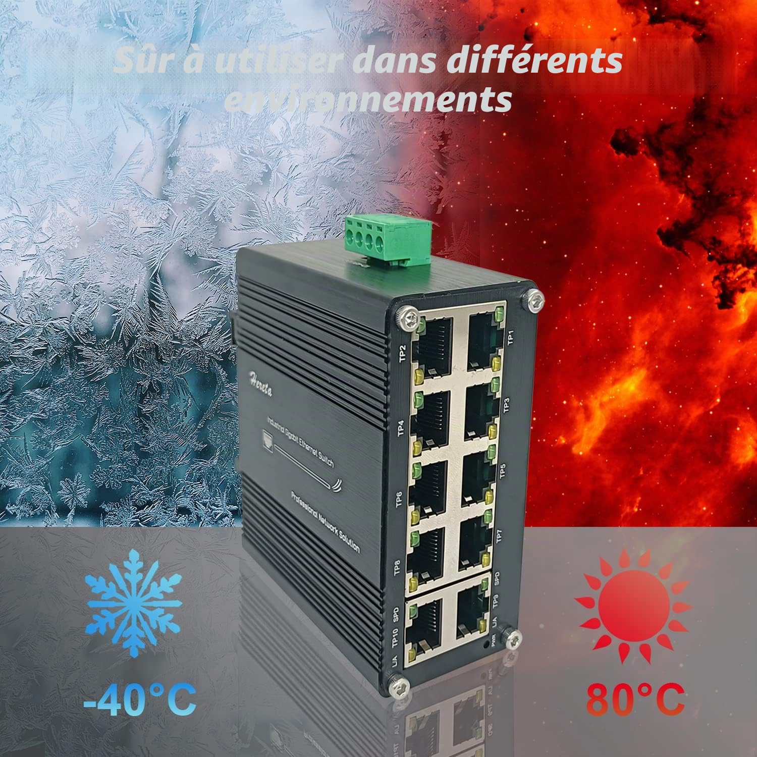 Commutateur Gigabit Ethernet industriel durci 10 ports 10/100/1000T RJ45 avec fonction auto-MDI/MDI-X Mini commutateur compact