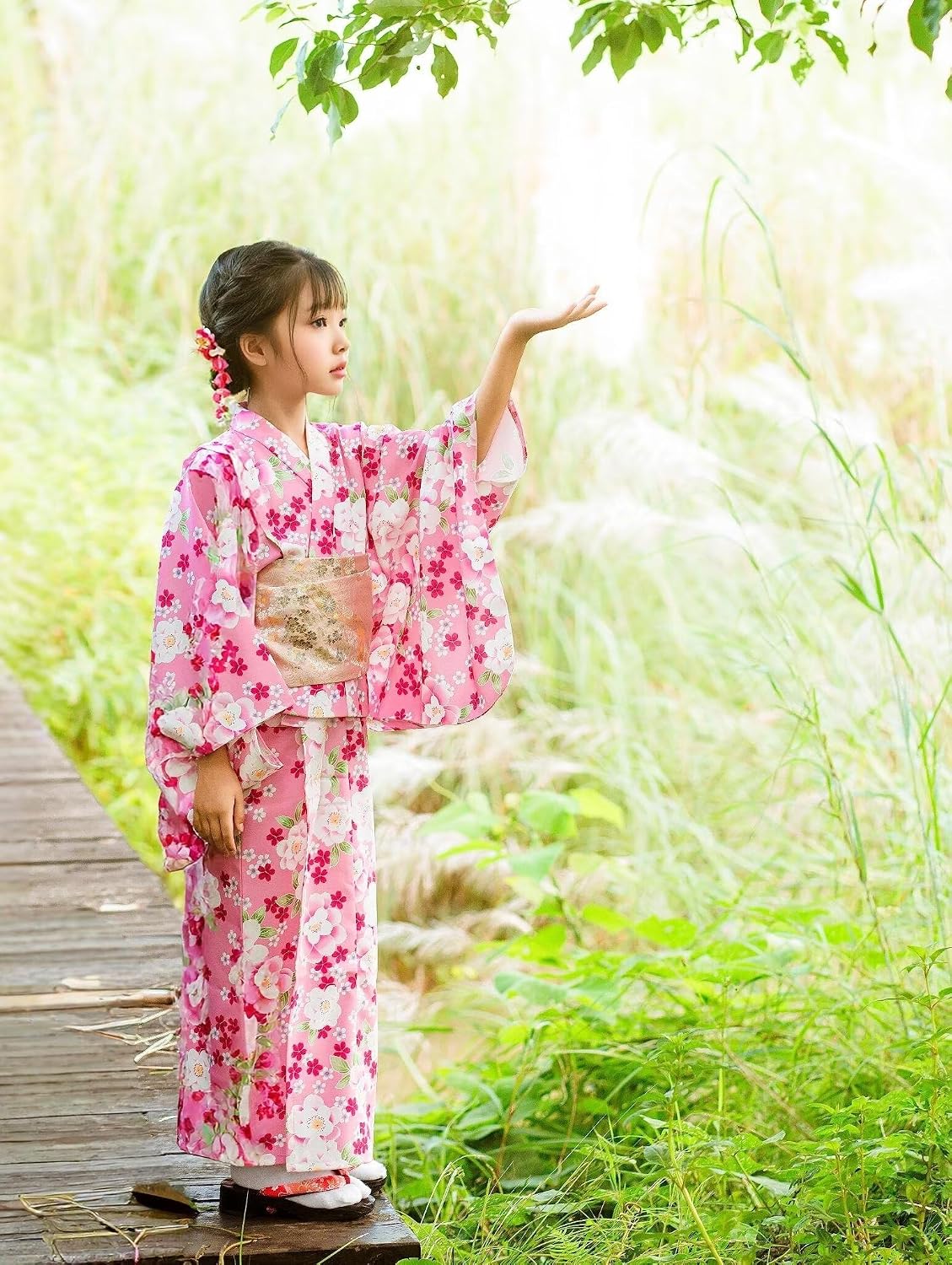 Yukata Kids Girls Women's 3 Piece Cute Japanese Style Kimono Set Breathable 100% Cotton Japanese Clothes 110-140cm