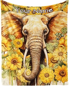 Custom Elephant Blanket, 50"x60" Flannel Cute Elephant Themed Throw Blankets, Soft Nap Throw Blanket for Home Kids Girls Boys Adults Women Men Elephants Gifts
