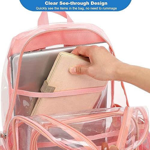 Miniatura 3 de Mochila escolar transparente resistente, mochilas transparentes de PVC transparente para niñas, niños, mujeres y hombres, Rosado, Classic
