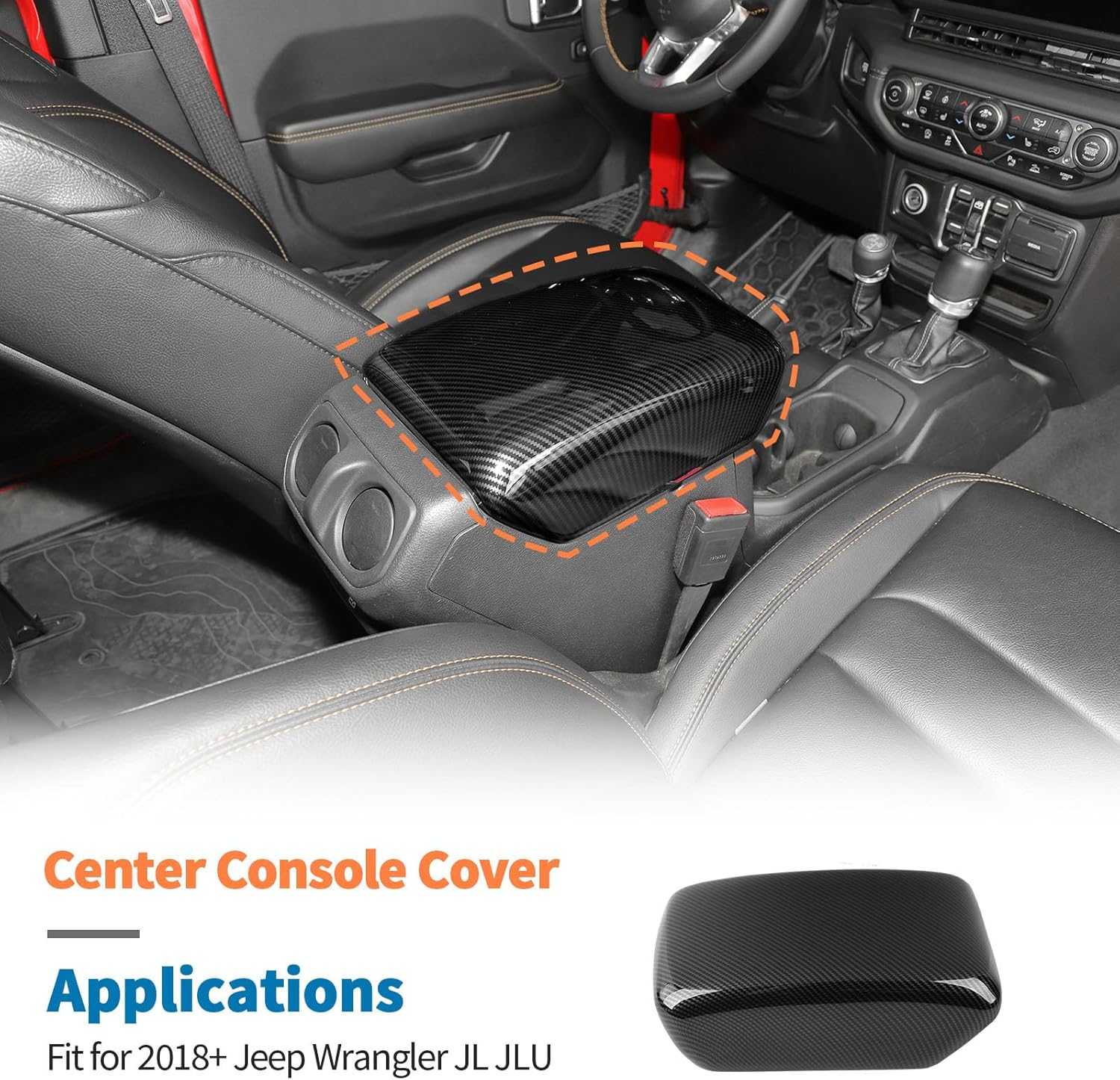 JeCar Carbon Fiber ABS Center Console Cover for 2018-2024 2025+ Jeep Wrangler JL JLU Gladiator JT