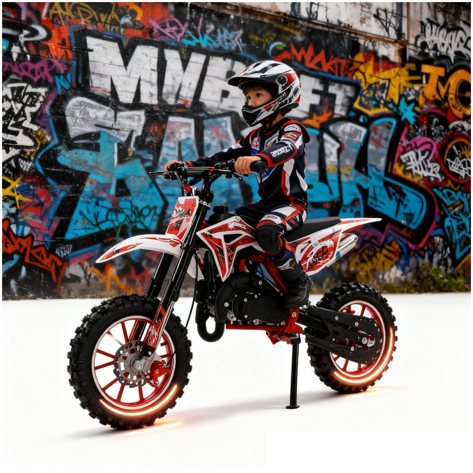 toilmua Upgrade 50cc Kids Dirt Bike, 2-Stroke Gas Powered Dirt Bike with Dual Disc Brakes Reinforced Chain Guard & Anti-Slip Tires Mini Dirtbike for