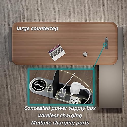 Miniatura 5 de Escritorio ejecutivo con cajones: moderno escritorio ejecutivo en forma de L con luces, toma de corriente integrada, escritorio de oficina en casa