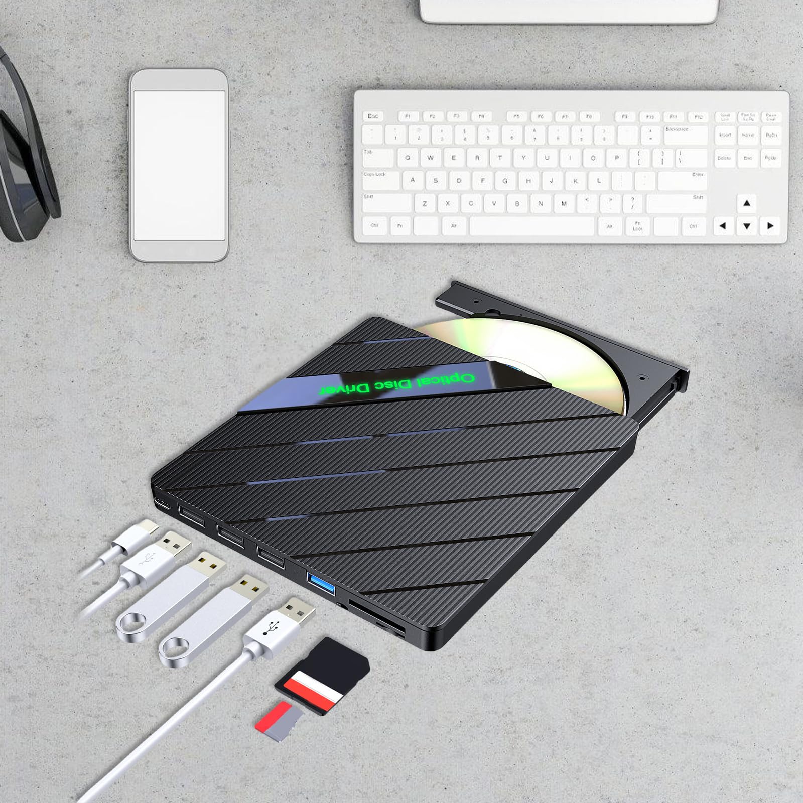jiingekk USB3.0 Type C External Disc Writer Drives Burners Reader Player Optical Drives For Laptop PC Disc Burners Disc