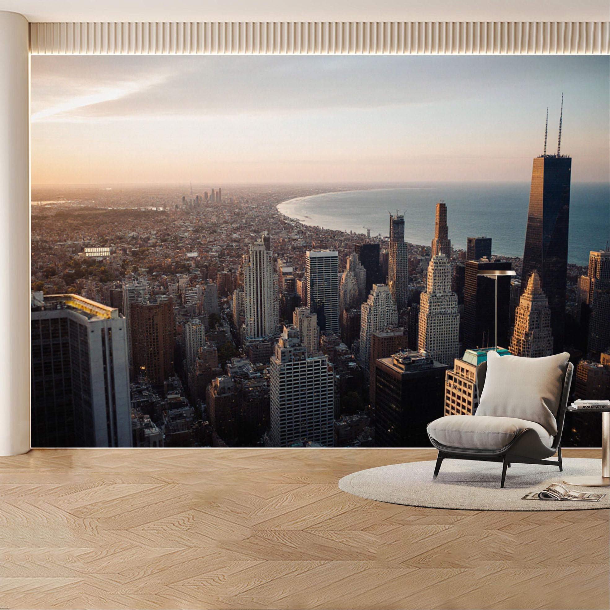 Custom Wall Mural Wallpaper City Skyline Landscape Modern Wall Decor Large Wall Art Urban Sunset Minimalist Removable SelfAdhesive Large Photo for Living Room， Bedroom， Office