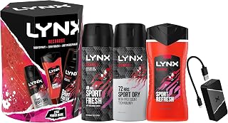 LYNX Recharge Trio & Power Bank Deodorant Gift Set Body Wash, Body Spray & Anti-perspirant perfect for his daily routine 3 piece