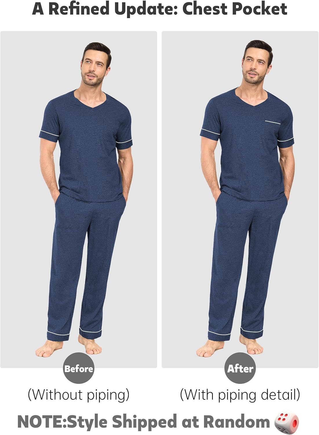 EA'S SECRET Mens Pajamas Set Short Sleeve Sleepwear 100% Cotton Nightwear Soft Comfy Pjs Sleep Set With Pocket