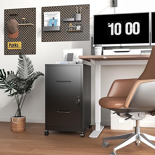 Miniatura 8 de Archivador móvil de 3 cajones, archivadores verticales con cerradura y ruedas, archivador de metal completamente montado debajo del escritorio para