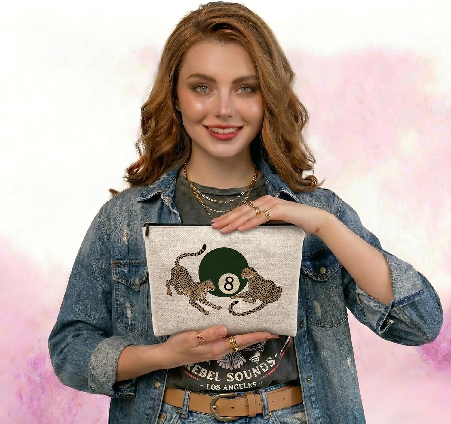 Trendy Retro 8 Ball Leopard Makeup Bag, Leopard Print Gifts Cosmetic Bags for Women, Preppy Funky Y2K Cheetah Aesthetic Zipper Makeup Bag Pouch for Purse Travel Organizer image 4