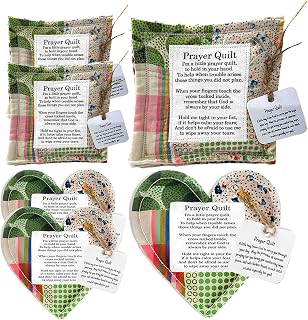 CCSmall 6 Pcs Mini Pocket Prayer Quilts with Cross Inside, Handmade Vintage Scripture Quilt Christian Gifts for Easter Christmas Sympathy Pastor Appreciation Remembrance Patient, Squares Heart Quilt