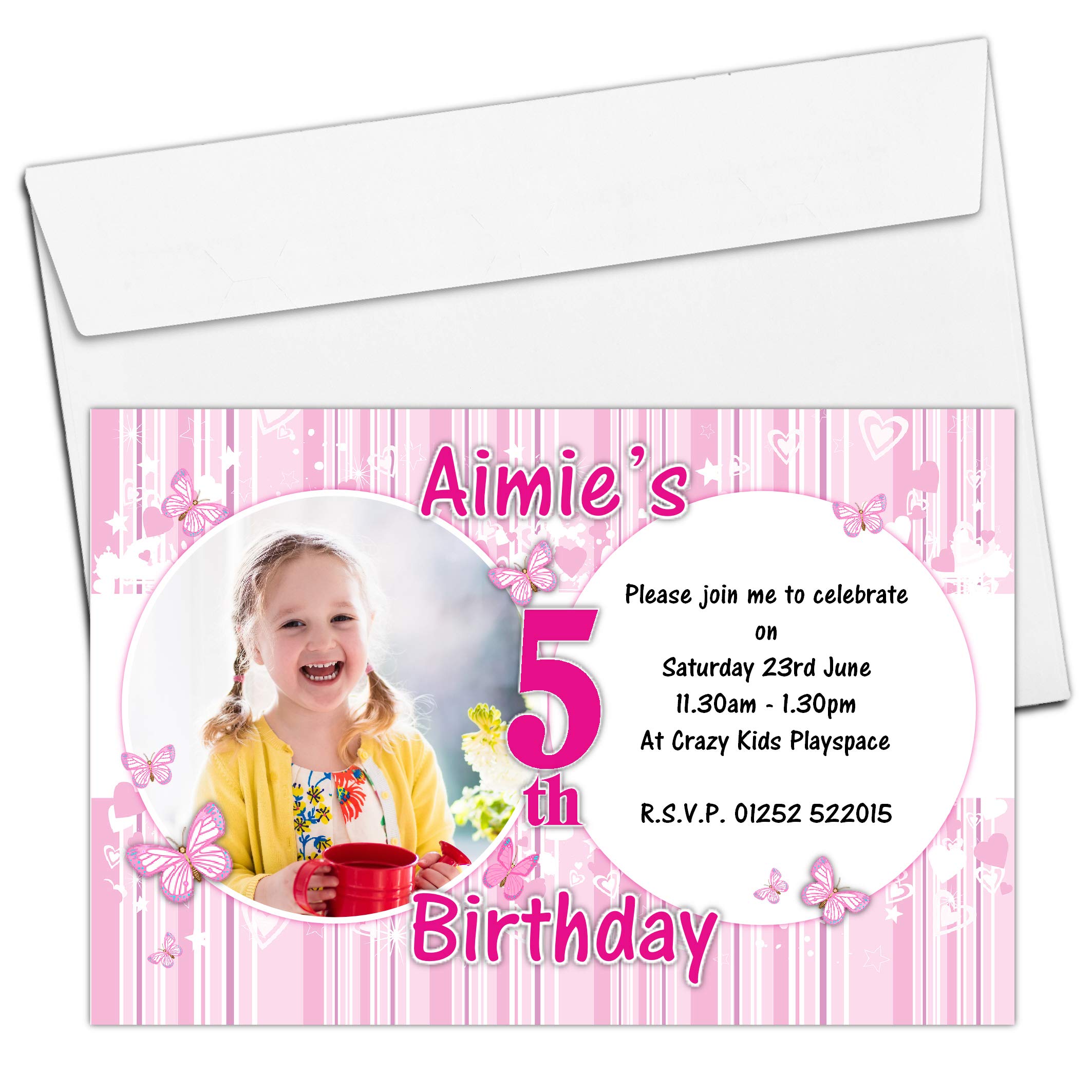 Invite Designs Ltd 10 Personalised Girls Birthday Party PHOTO Invitations N168-1st 2nd 3rd 5th 6th 7th 8th For any age.
