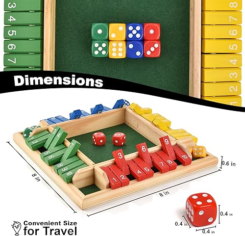 Miniatura 3 de Wooden Shut The Box - Juego de dados para interiores - Ideal para 2 a 4 jugadores - Gran juego familiar - Diseño colorido - Fieltro cómodo - Juego