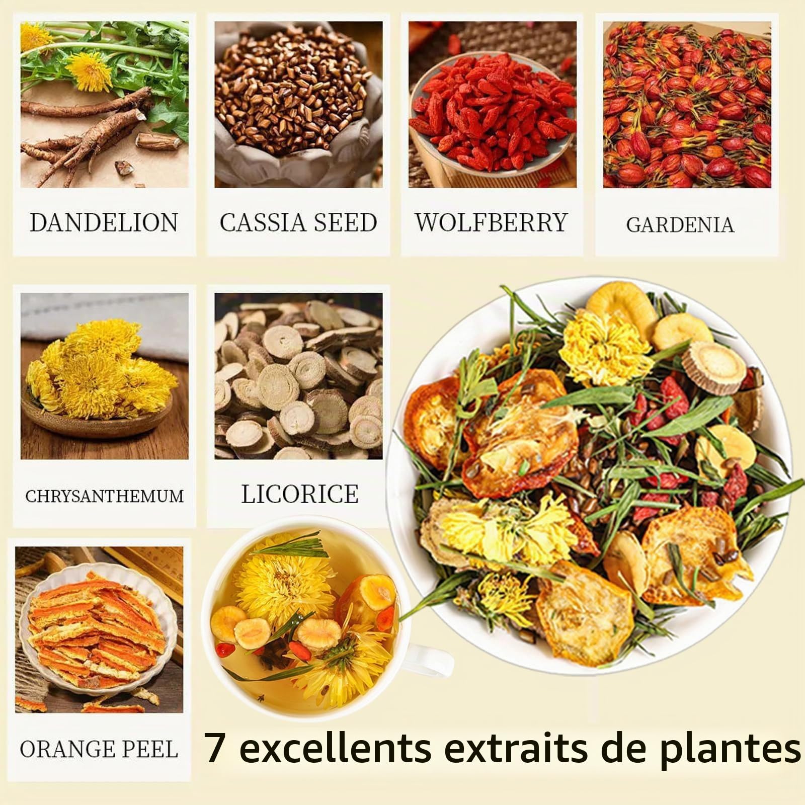 Tisane de Pissenlit et de Baies de Goji, Bio - Mélange Naturel de Sept Ingrédients À Base de Plantes, pour la Santé des Reins et du Foie, 120 g par Paquet