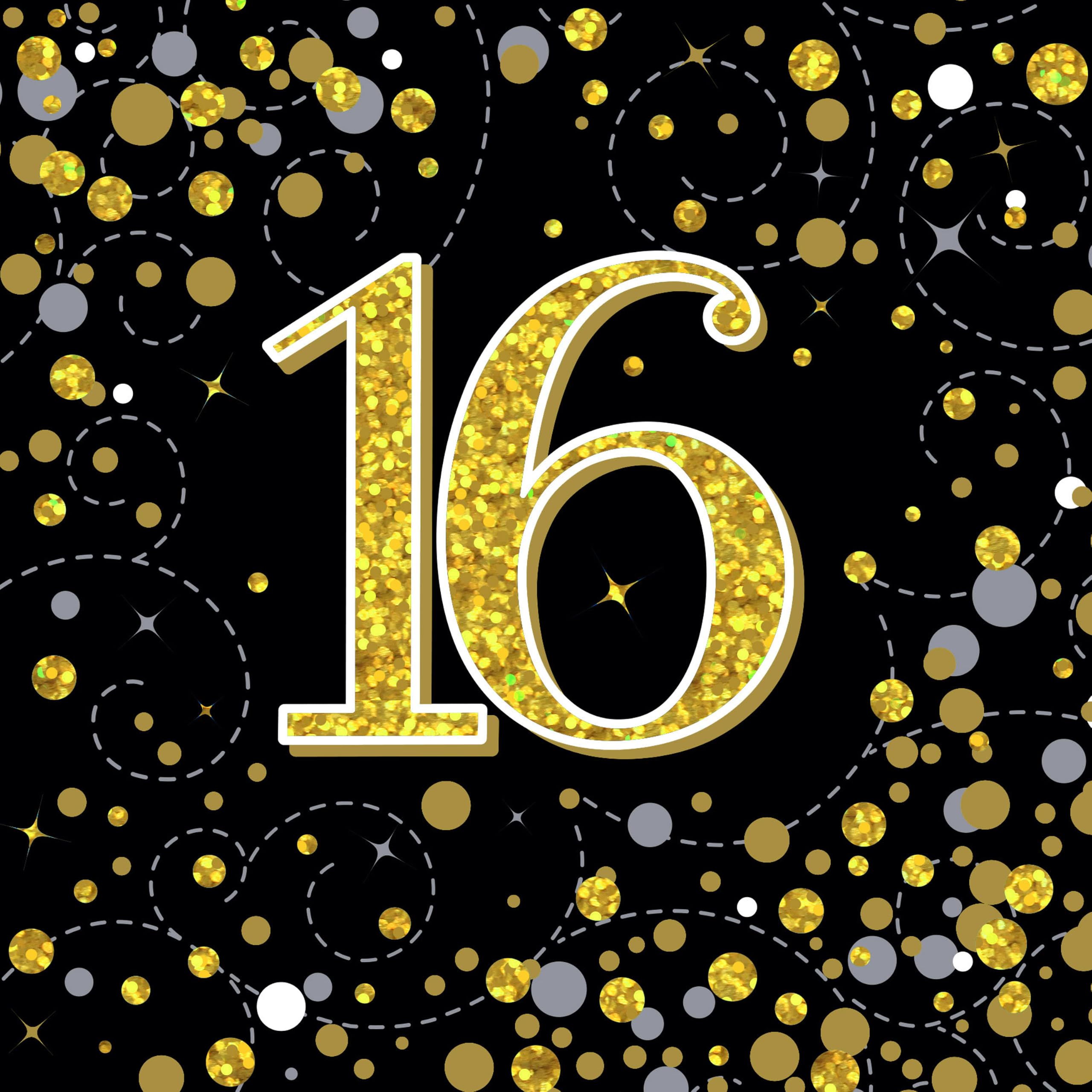 Age 16 Napkins Happy 16th Birthday Hologrphic Black and Gold Napkins Foil Shiny Recyclable Party Tableware