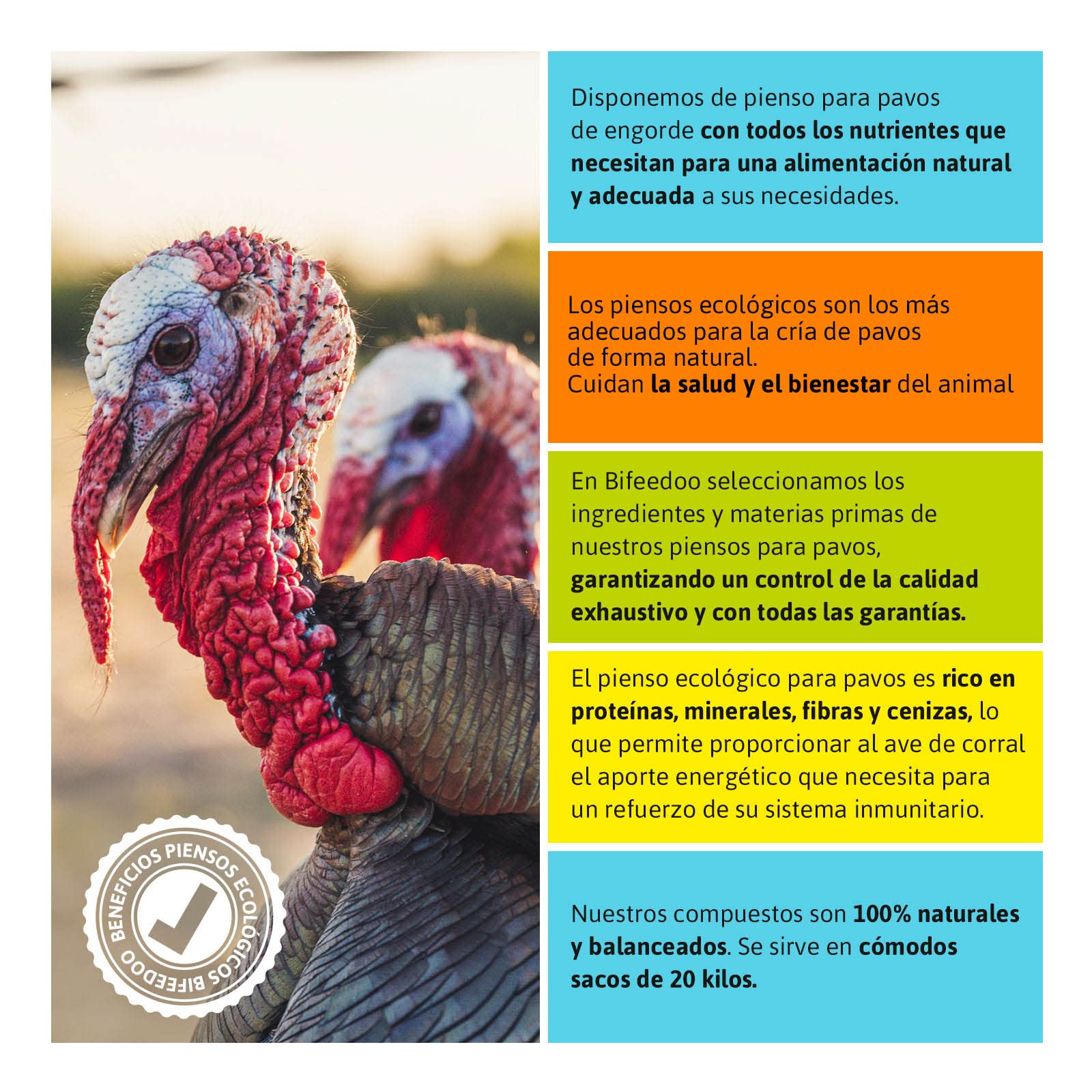 Pienso ECOLÓGICO pavos crecimiento. Saco 20kg