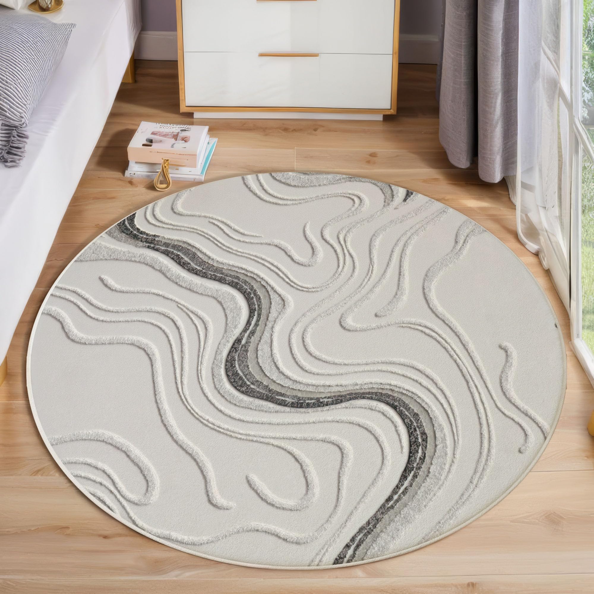 Tapis rond ondulé 3D lavable pour créer un coin lecture cosy dans la chambre