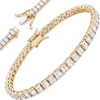 Lab Grown Diamond Tennis Bracelet For Women 14K White or Yellow Gold Plated 925 Sterling Silver 4 CTTW Multi Shape Collection Size 7 inch Fine Jewelry (D-F Color VVS-VS Clarity)