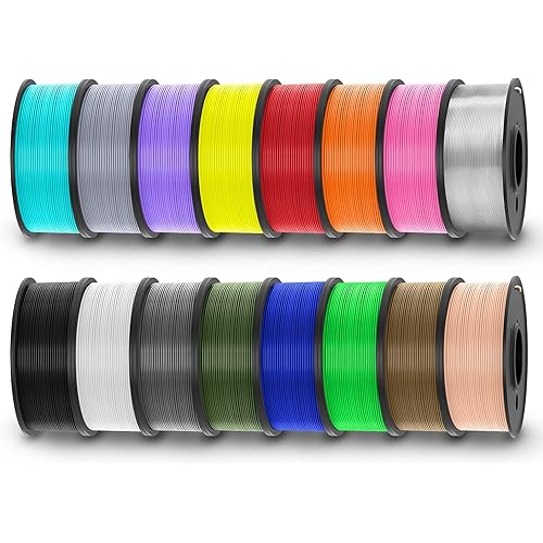TECBEARS PETG Filament Bundle, 250g/Spool, 16 Color, 4kg in Total, Black+White+Gray+Olive Green+Red+Pink+Orange+Blue+Cyan+Green+Yellow+Beige+Purple+Transparent+Coffee+Sliver