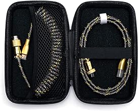 Formulamod USB C Coiled Keyboard Cable for Mechanical Keyboard,Coiled USB Aviator Cable for Keyboard, Pro Double Sleeved Cable with Organizer Zipper Bag. (Gold & Black)