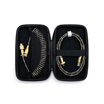 Formulamod Coiled Keyboard Cable USB C to A, Double-Sleeved Techflex with Metal GX16 Aviator, Pro Detachable Spiral Cord for Gaming Setup, Includes Zipper Organizer Bag Gold & Black