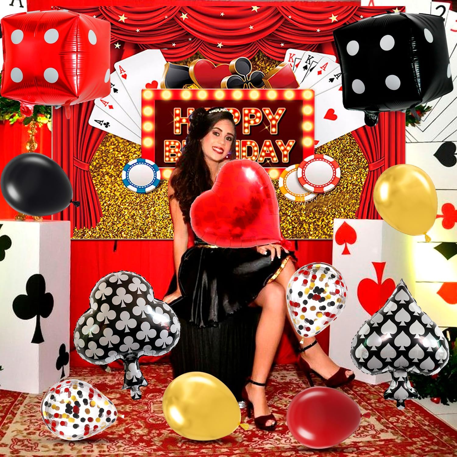 Casino Theme Party Decor, 85 Pcs Casino Night Decorations Set - Casino Party Balloons Backdrop Cake Topper Tablecloth etc Las Vegas Party Decorations supplies - Image 4