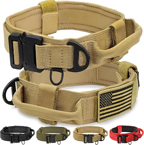 Collar táctico avanzado para perro con asa - Collar de perro resistente fabricado con herrajes metálicos ligeros y acolchado de neopreno suave -