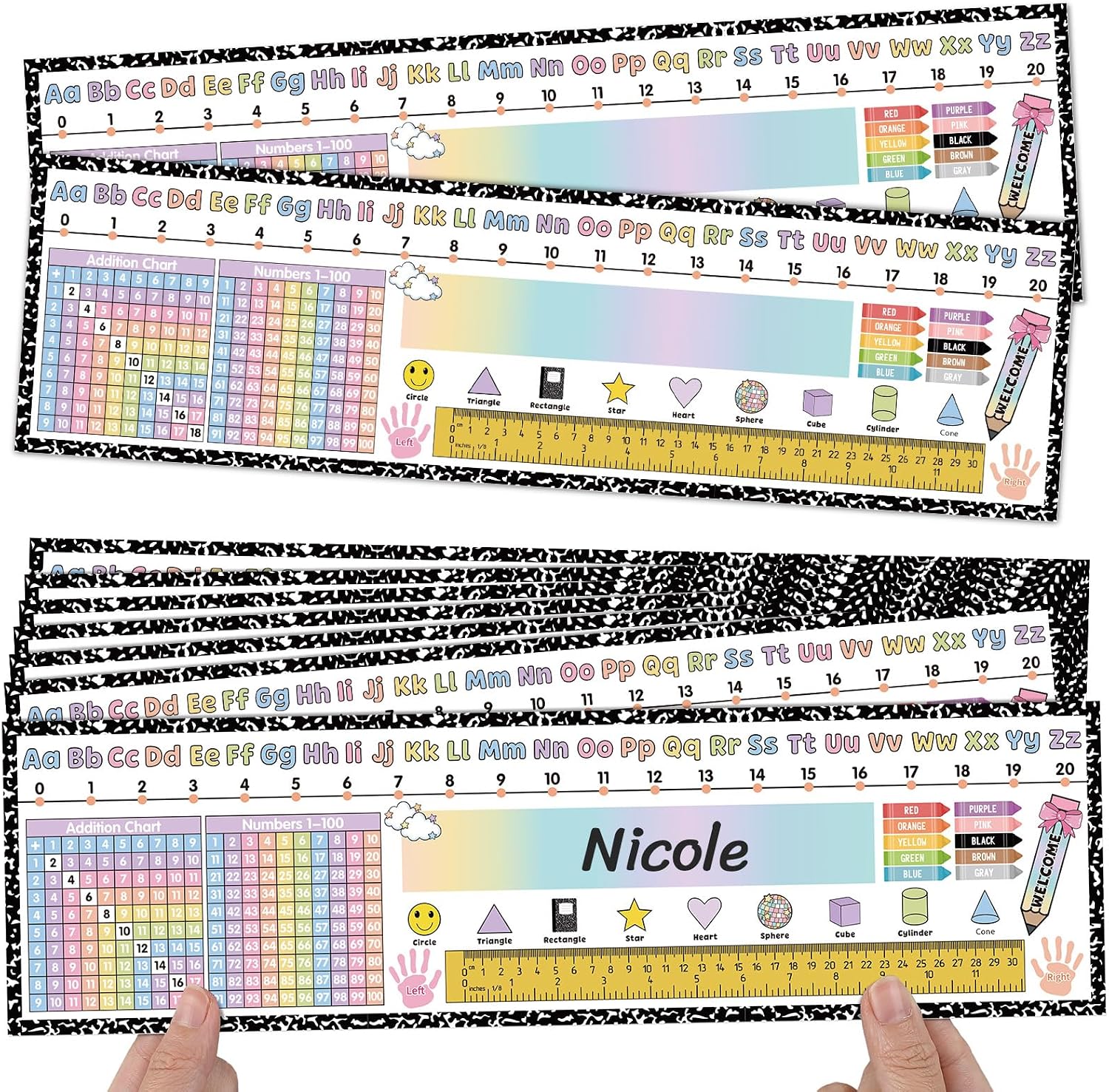 Gueevin 60 Pcs Kindergarten Desk Name Tags for Classroom, Composition Book