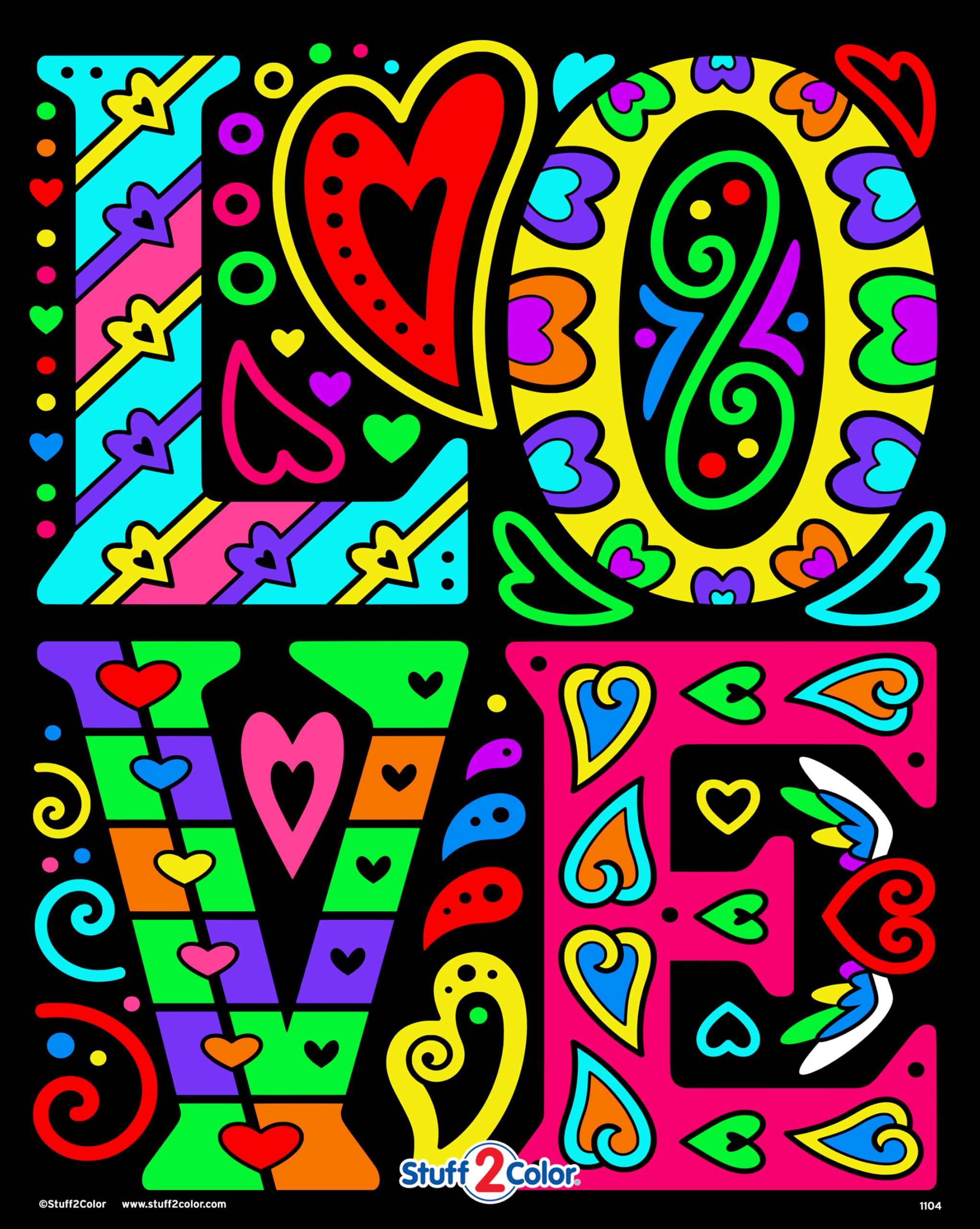 Stuff2Color Love Letters - Fuzzy Coloring Poster - All Ages Coloring for Kids, Toddlers, Teens, and Adults (Great for Arts and Crafts Coloring Time, After School, or as a Family Activity)
