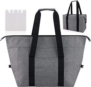 Grande borsa termica pieghevole da 20 l, borsa per la spesa pieghevole con 2 contenitori refrigeranti, borsa da picnic grigia con isolamento per campeggio, trasporto di alimenti, attività all'aperto