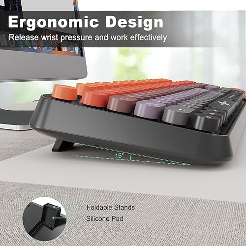 Miniatura 4 de FOPETT Combo de teclado y ratón inalámbrico, 104 teclas de tamaño completo 2.4 GHz con teclas redondas coloridas, receptor USB Plug and Play, para