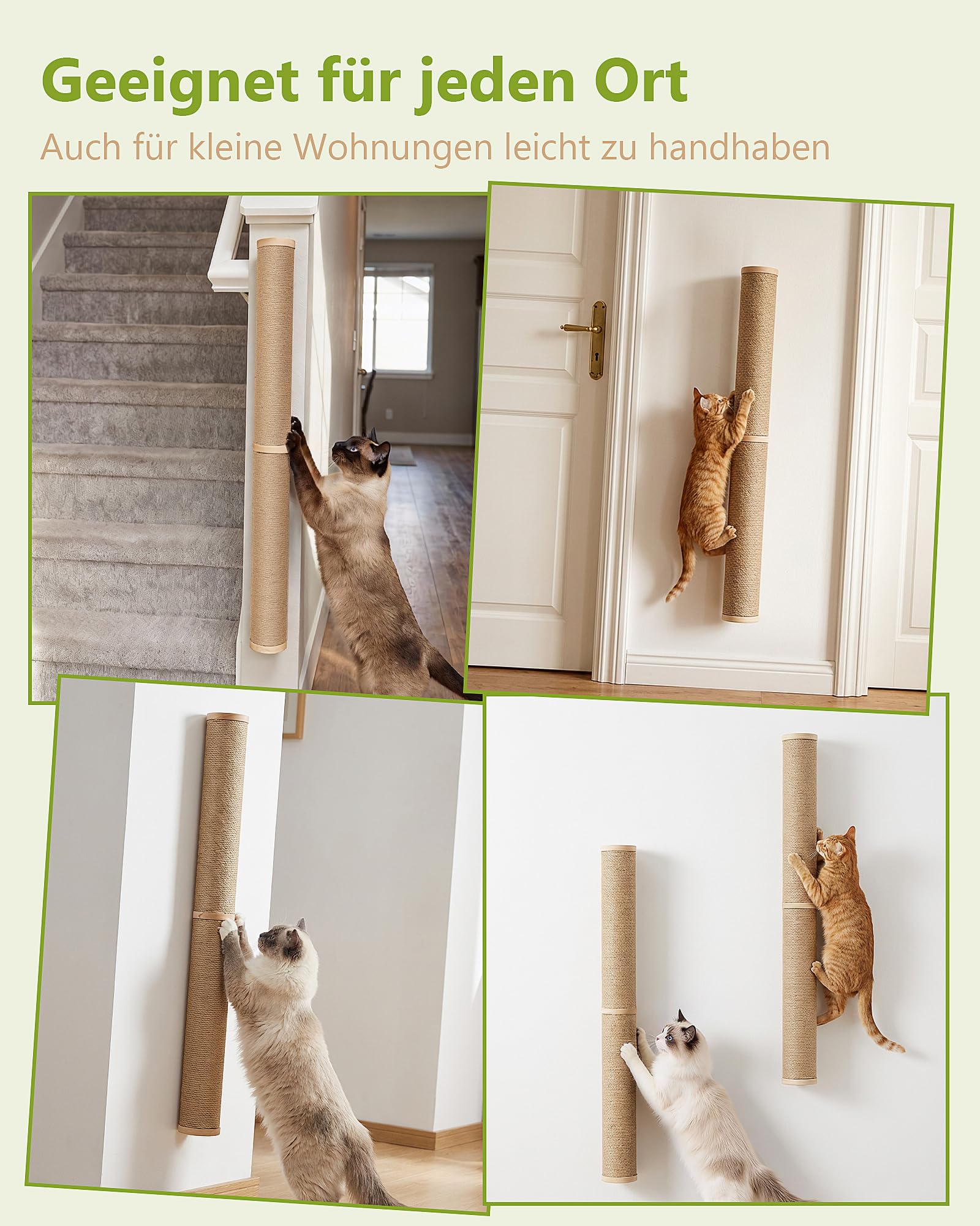 Kratzsäule für Katzen zur Wandmontage, 86 cm hoch Kratzbaum Wandmontage Holz, Stabiler Wandsäule aus natürlichem Juteseil, platzsparendes und drehbarem Design