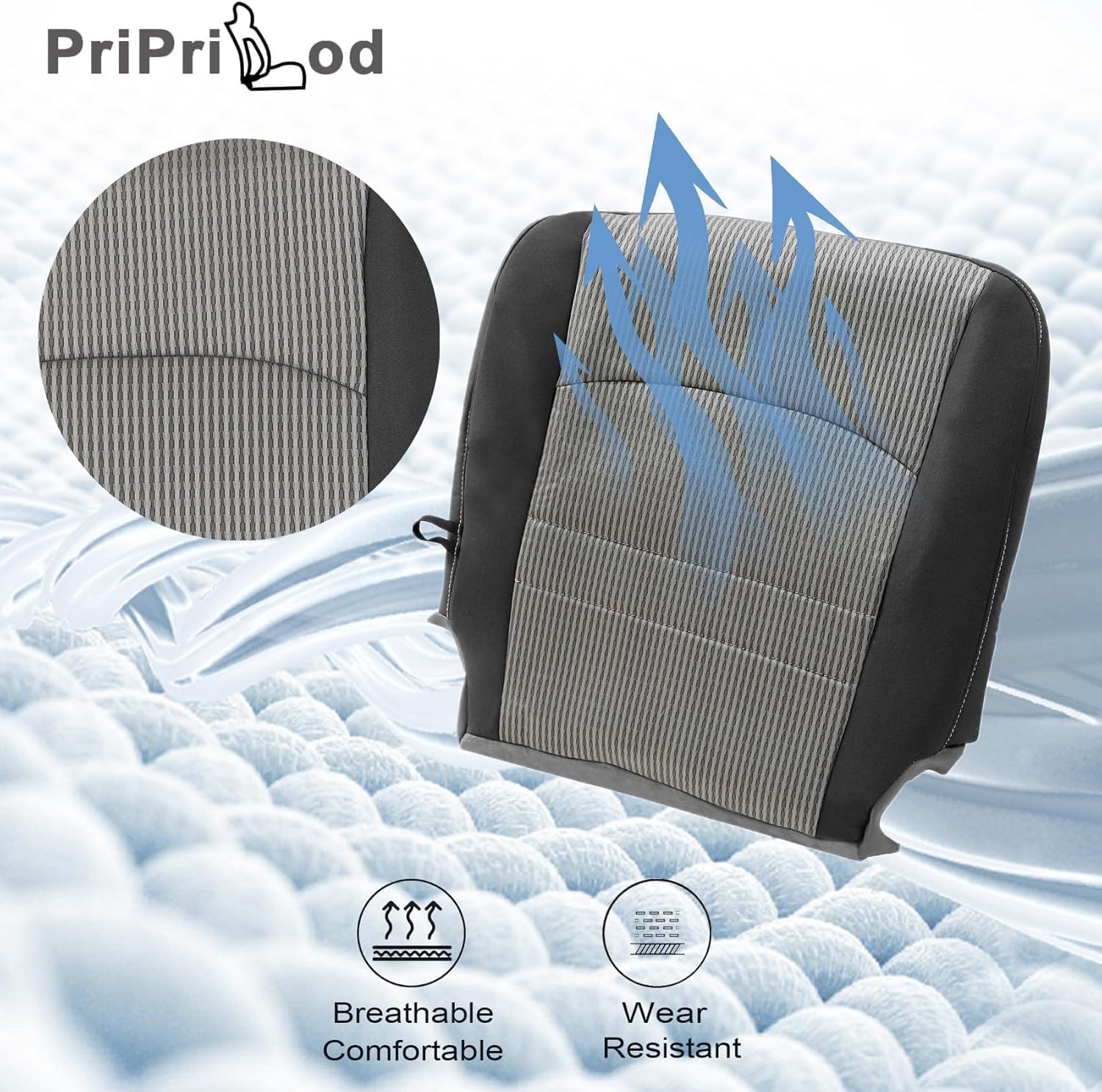 Priprilod Gray Driver Side Bottom and Foam Cushion Replacement Cloth Seat Cover Compatible with Dodge Ram 1500 2500 3500 4500 5500 2009 2010 2011 2012