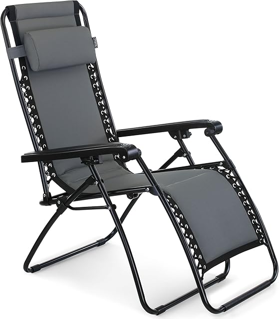 VonHaus Zero Gravity Chair - Textoline Folding Sun Lounger for Garden & Outdoor - Premium Padded & Heavy Duty Foldable Sunlounger w/Headrest & Powder Coated Steel Frame for Patio, Terrace & Decking