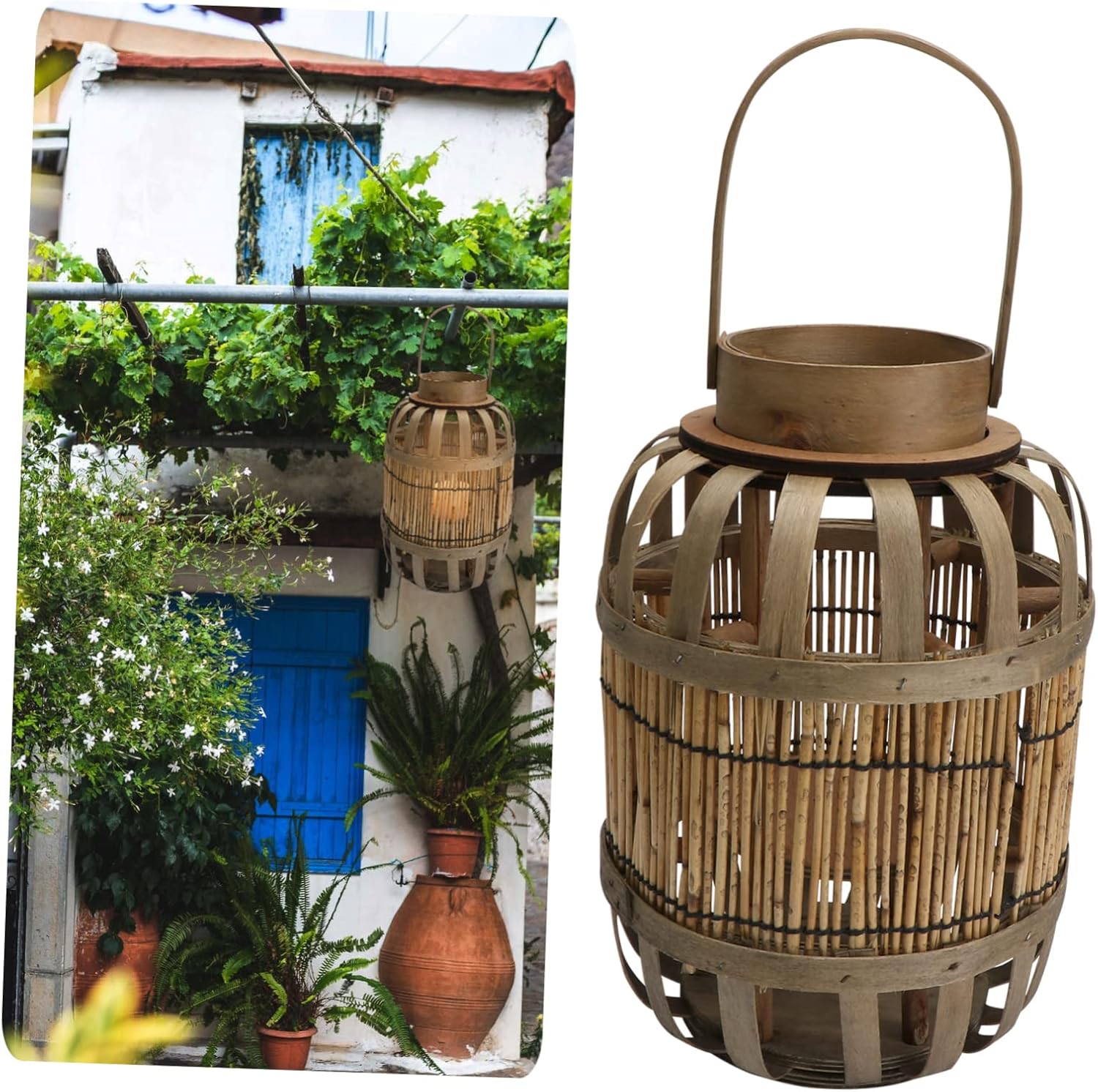 Elegant Retro Style Decorative Candle Lanterns Handmade Woven Country Decor Wooden Candlestick for Home