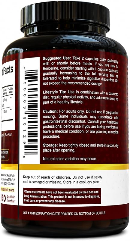 NutriFlair Berberine HCl 1200mg with Ceylon Cinnamon, 120 Capsules image 3