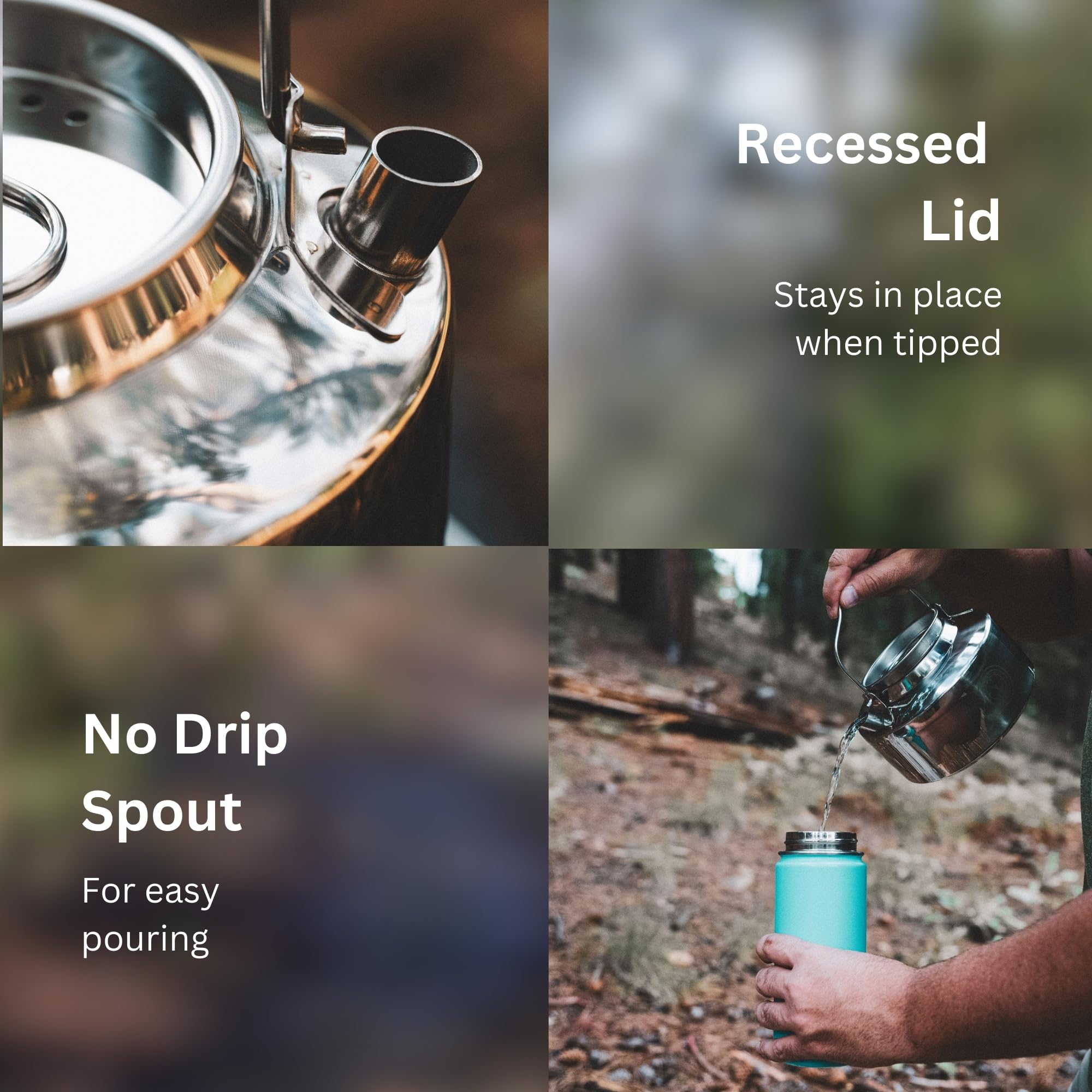 Hervidor de agua de acero inoxidable de 1,2 L, hervidor portátil para fogata y estufa, hervidor de agua de 5 tazas, ideal para manualidades y uso en fogatas al aire libre