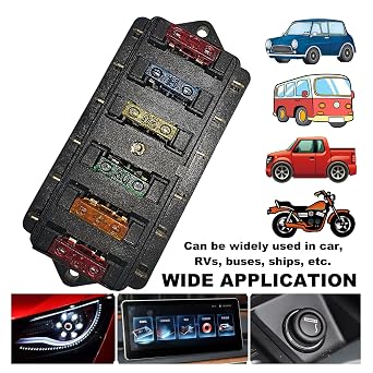 Fuse Block 6 Way Blade Fuse Box,32V DC Waterproof Fuse Holder & 6 Pcs Fuse,Standard Auto Blade Fuse Board Box Holder Block with 5A/10A/15A/20A/30A/35A Fuses for Automotive Car Truck Boat Marine RV