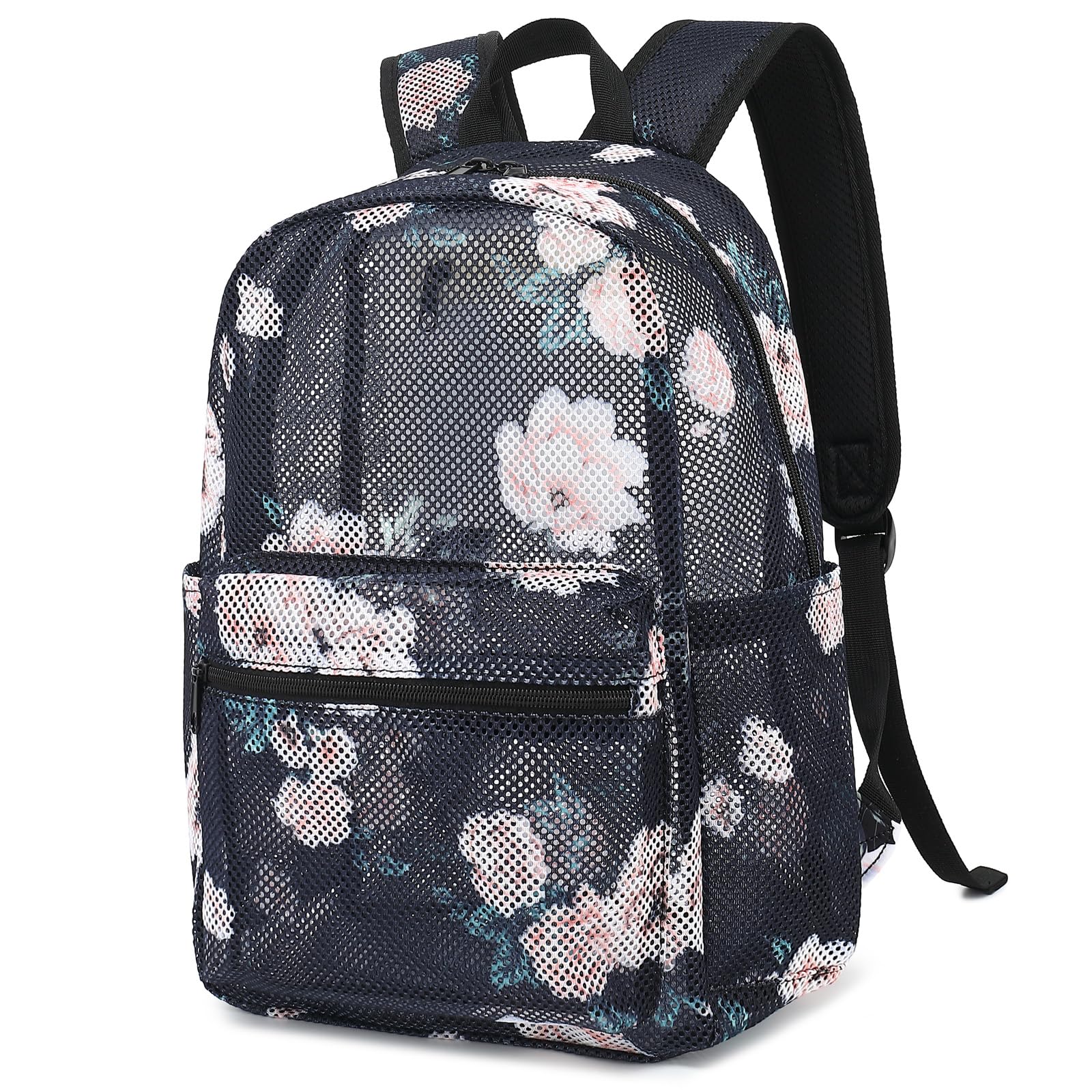 Kouxunt Floral Mesh Backpack for Girls Women, See Through Casual School College Student Bookbag