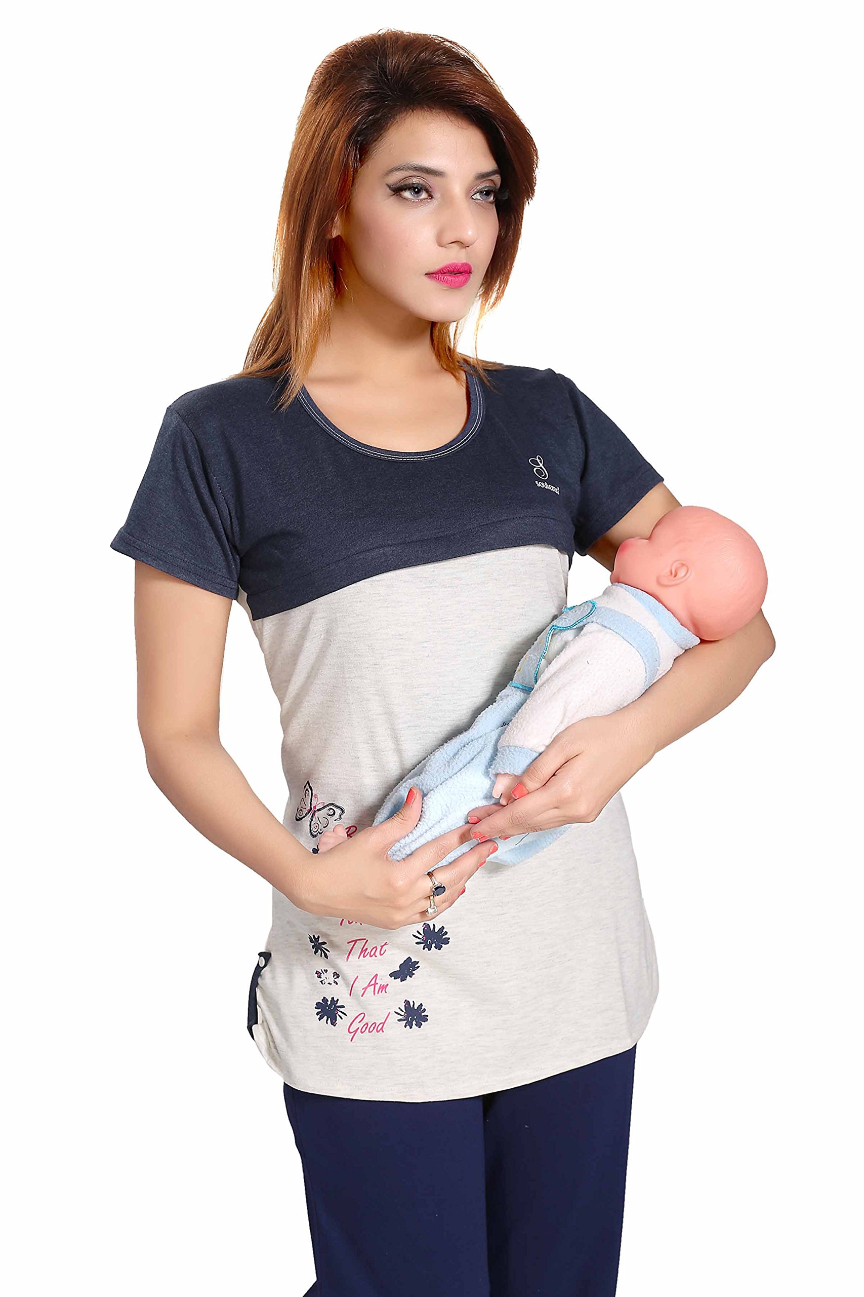 soulemo Womens Premium Feeding Tops Feeding T-Shirts TEE. (only top) Maternity Dress Feeding Nighty. Bust Size M-37, L-38, XL-40, XXL-42, XXXL-44 INCHES 630-picture-41